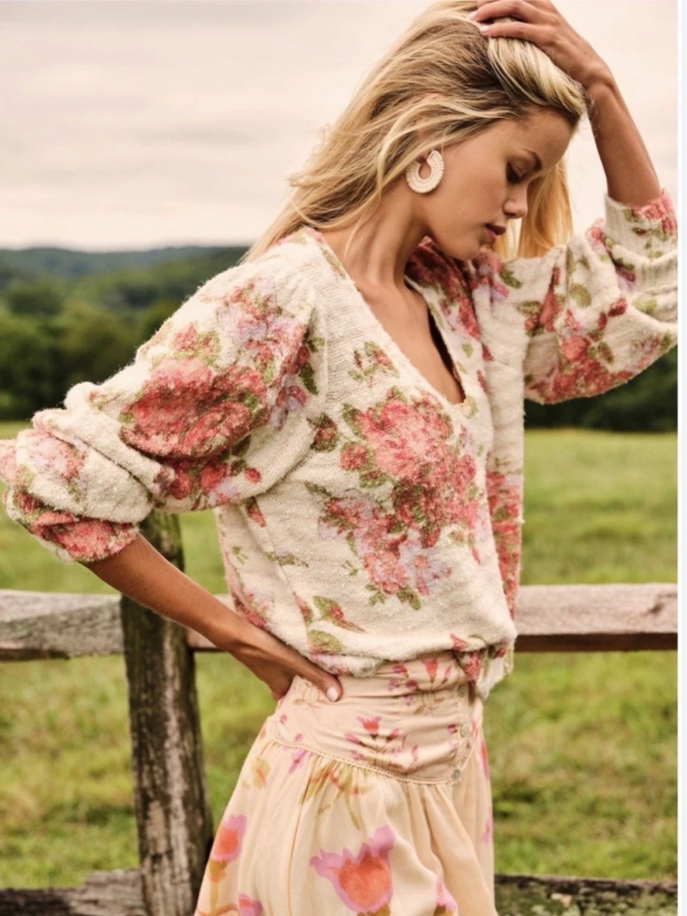 Floral V-Neck Sweater Free people size XS